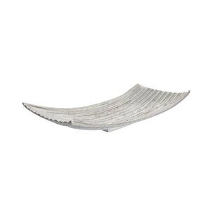 Silver Decorative Ribbed Tray Footed Rectangular Platter Dish Table Top Decor